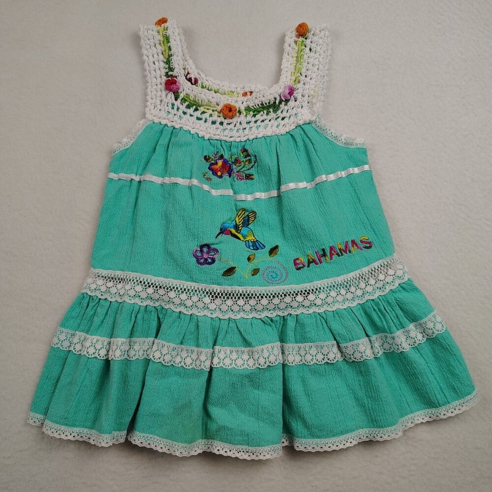 Bahamas Turquoise Embroidered Crocheted Summer Dress Toddler Girls Size 2